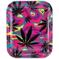 Preview: Fire-Flow Neon Hanfblätter Rolling Tray Drehunterlage Big Size Tablett 1