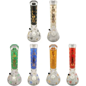 Glasbong Blaze Golden Leaf 34,5cm Farbauswahl 18.8 auf 14.5 Schliff Kolben Eisbong 2