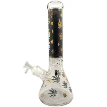 Glasbong Blaze Golden Leaf 34,5cm Farbauswahl 18.8 auf 14.5 Schliff Kolben Eisbong 3