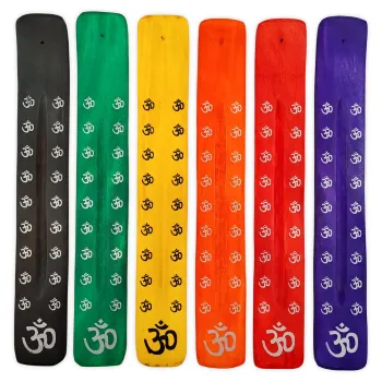 Räucherstäbchenhalter OM 25,5cm Mangoholz mit Farbauswahl 1