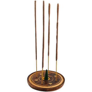 Runder Räucherstäbchenhalter Ø10cm Holz für 4 Sticks & 1 Räucherkegel 3