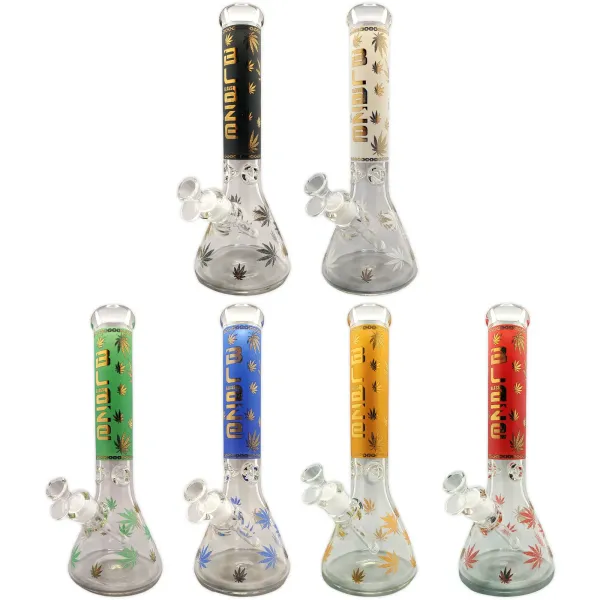 Glasbong Blaze Golden Leaf 34,5cm Farbauswahl 18.8 auf 14.5 Schliff Kolben Eisbong 1