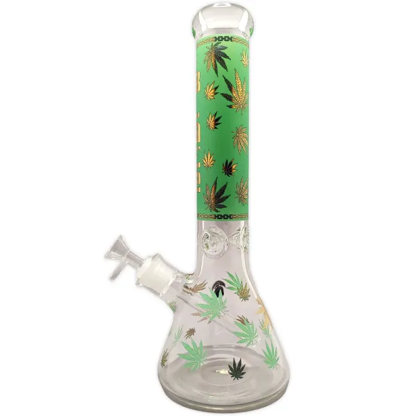 Glasbong Blaze Golden Leaf 34,5cm Farbauswahl 18.8 auf 14.5 Schliff Kolben Eisbong 5