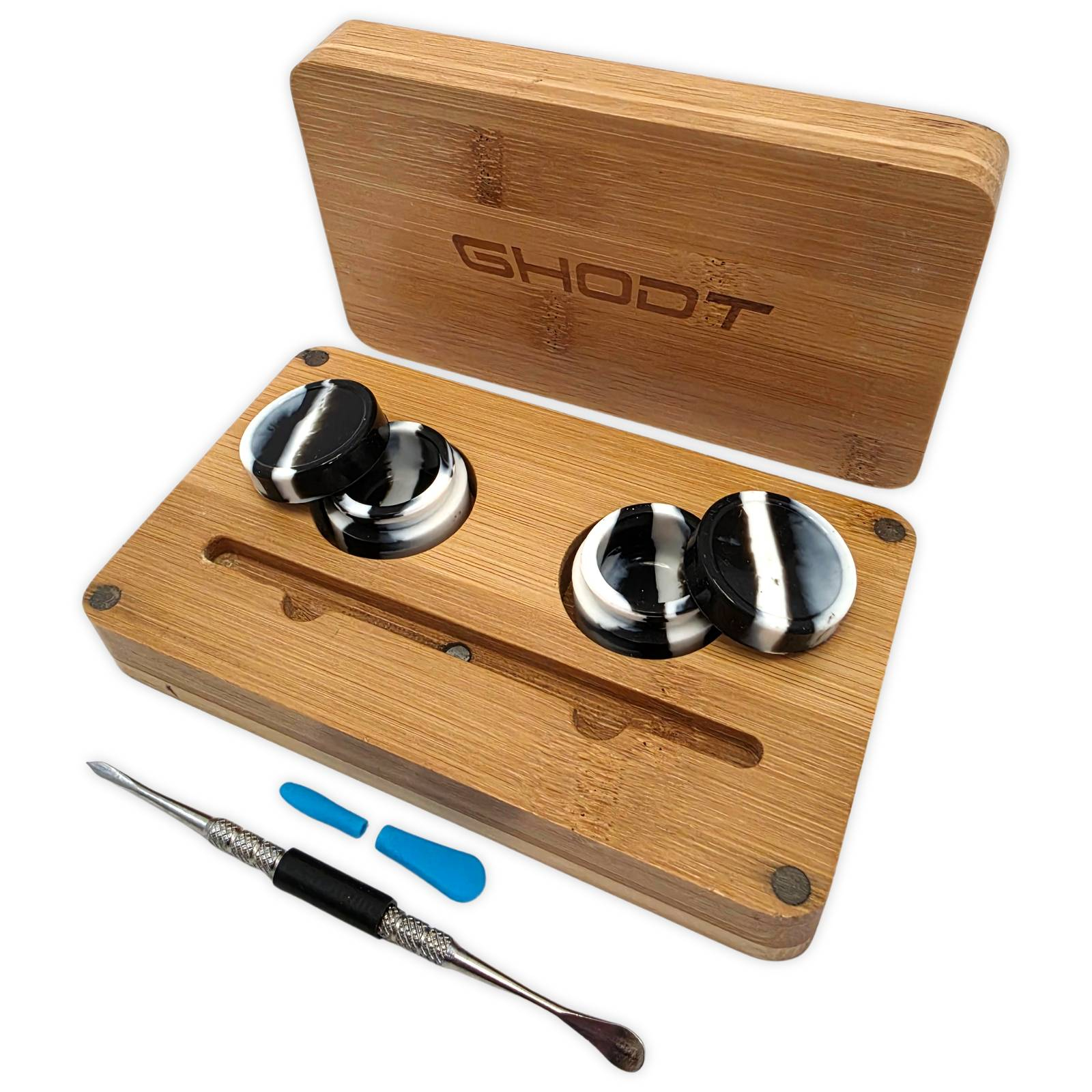 GHODT Dabbing Box Bambus Dab-Tool & 2 Silikon Container 2
