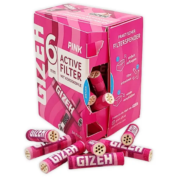 Gizeh Aktivkohlefilter Pink Extra Slim Ø6mm 34 Stück Activ Tips 3