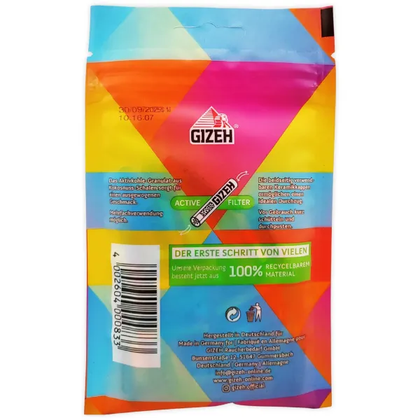 Gizeh Aktivkohlefilter Rainbow Extra Slim Ø6mm 50 Stück Activ Tips 2