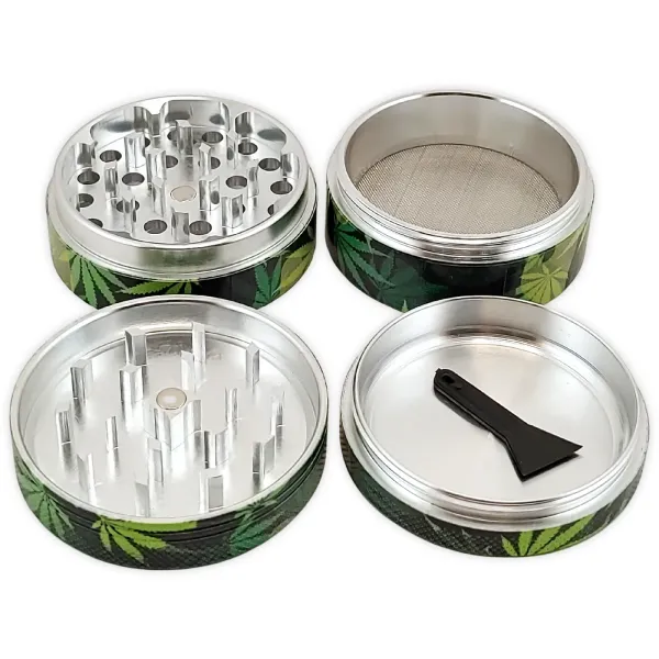 Black Leaf Grinder Camouflage Leafes 4-Part Ø 54mm Grün/Schwarz Alu CNC 2