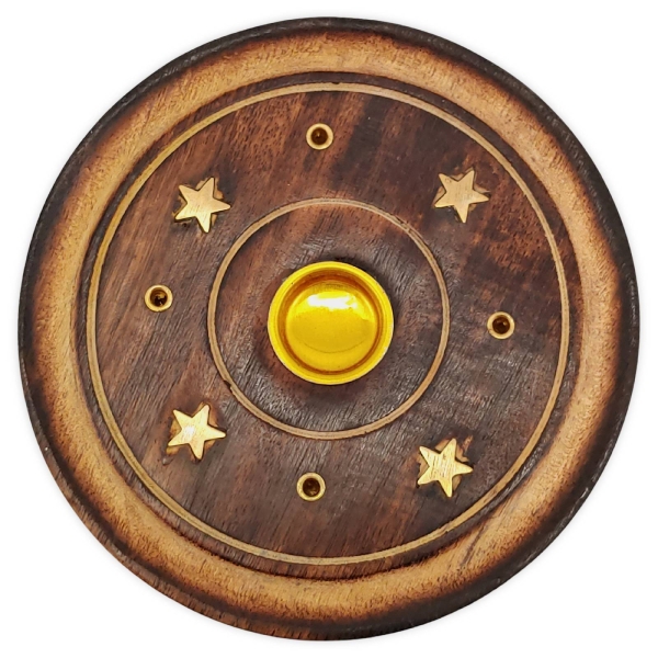 Runder Räucherstäbchenhalter Ø10cm Holz für 4 Sticks & 1 Räucherkegel 1