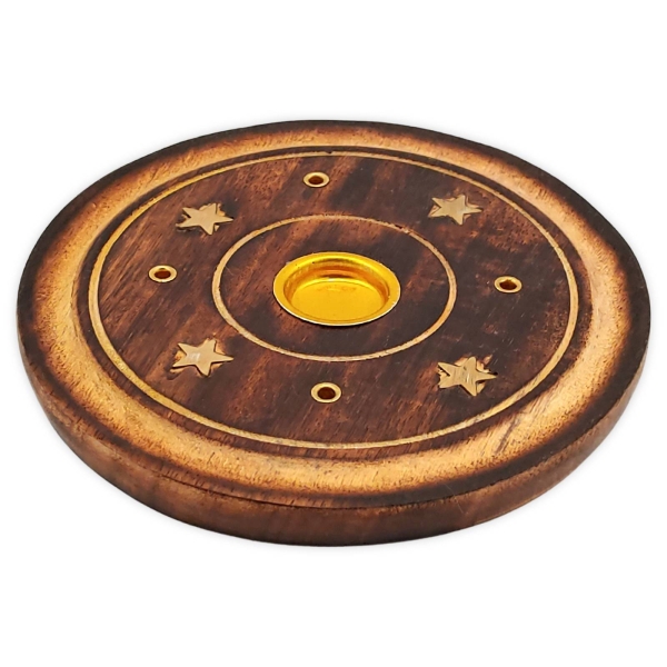 Runder Räucherstäbchenhalter Ø10cm Holz für 4 Sticks & 1 Räucherkegel 2