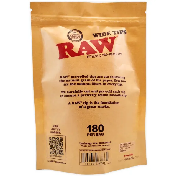 RAW Wide Tips 180 Stück Pre-Rolled Papier Filter vorgerollt in XL Vorratspackung 2