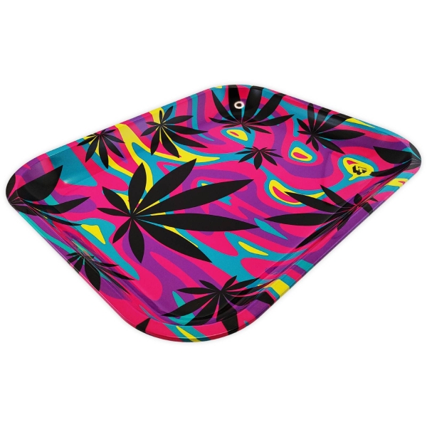 Fire-Flow Neon Hanfblätter Rolling Tray Drehunterlage Big Size Tablett 2